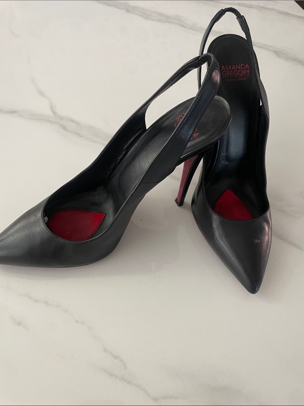 Amanda Gregory Black Pointed Slingback Stiletto Heels
